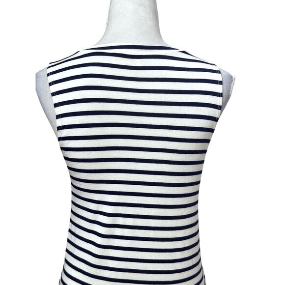 Everly Tank Top Striped Pattern Sleeveless Scoop Neck Fringe Hem White Blue XS - Picture 5 of 8